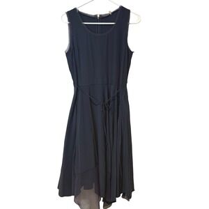 Elie Tahari Gray 100% Silk Sleeveless Midi Dress Size S Asymmetrical Hem Ballet